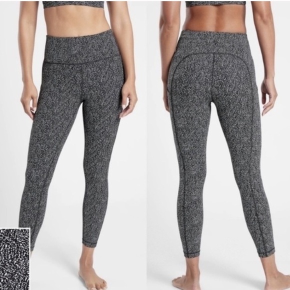 Athleta Ultimate Stash Textured Tight 7/8 Leggings Static Black White - Picture 1 of 5
